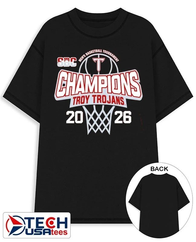 Troy Trojans 2026 Sun Belt Men’s Basketball Tournament Champions logo shirt