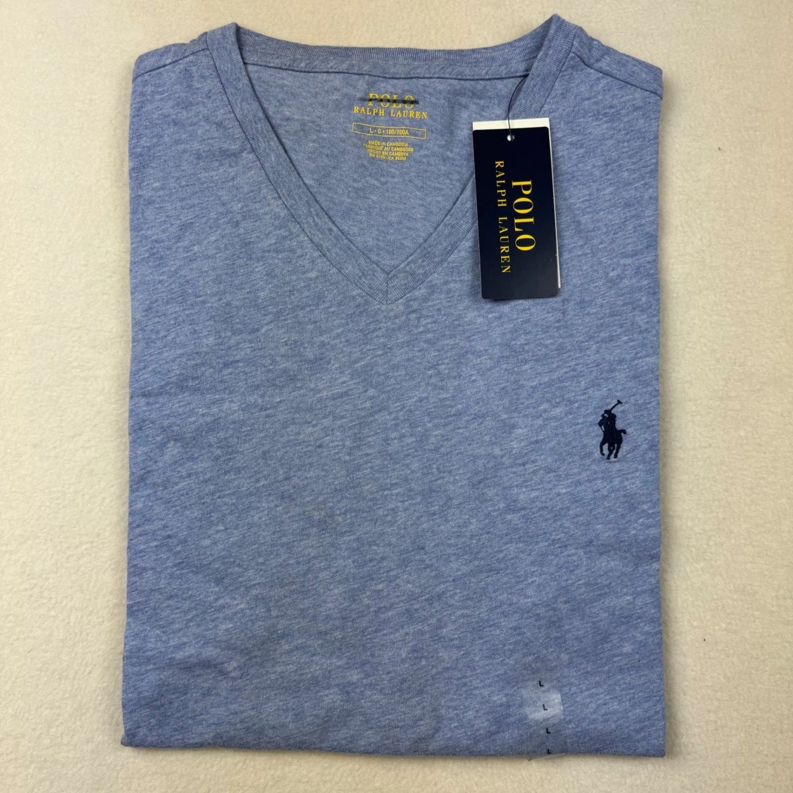 Polo Ralph Lauren Mens V Neck T Shirt Cobalt Heather Blue Short Sleeve