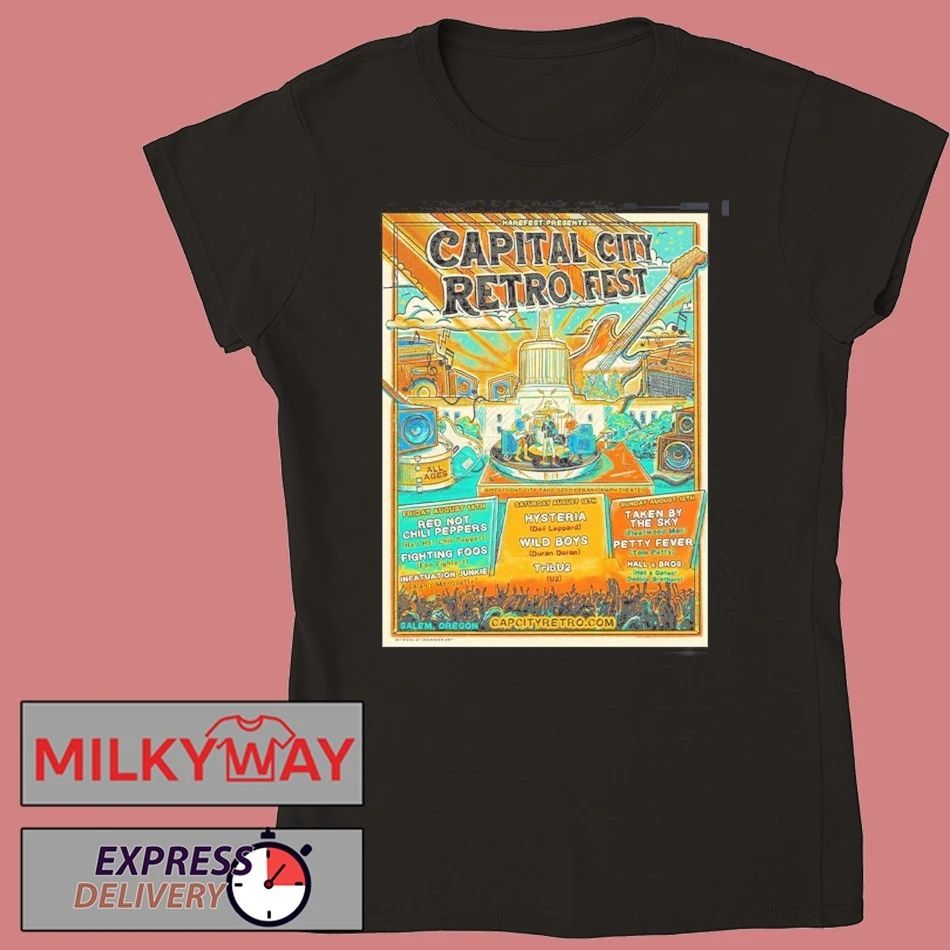 Capital City Retro Fest 2026 Full Lineup Poster In Salem Oregon At Riverfront City Park Gerry Frank Amphitheater On August 14 15 16 2026 T-Shirt