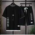 Men's Summer Street Style Waffle Set Casual T-shirt/shorts, Comfy Sporty Outfit
