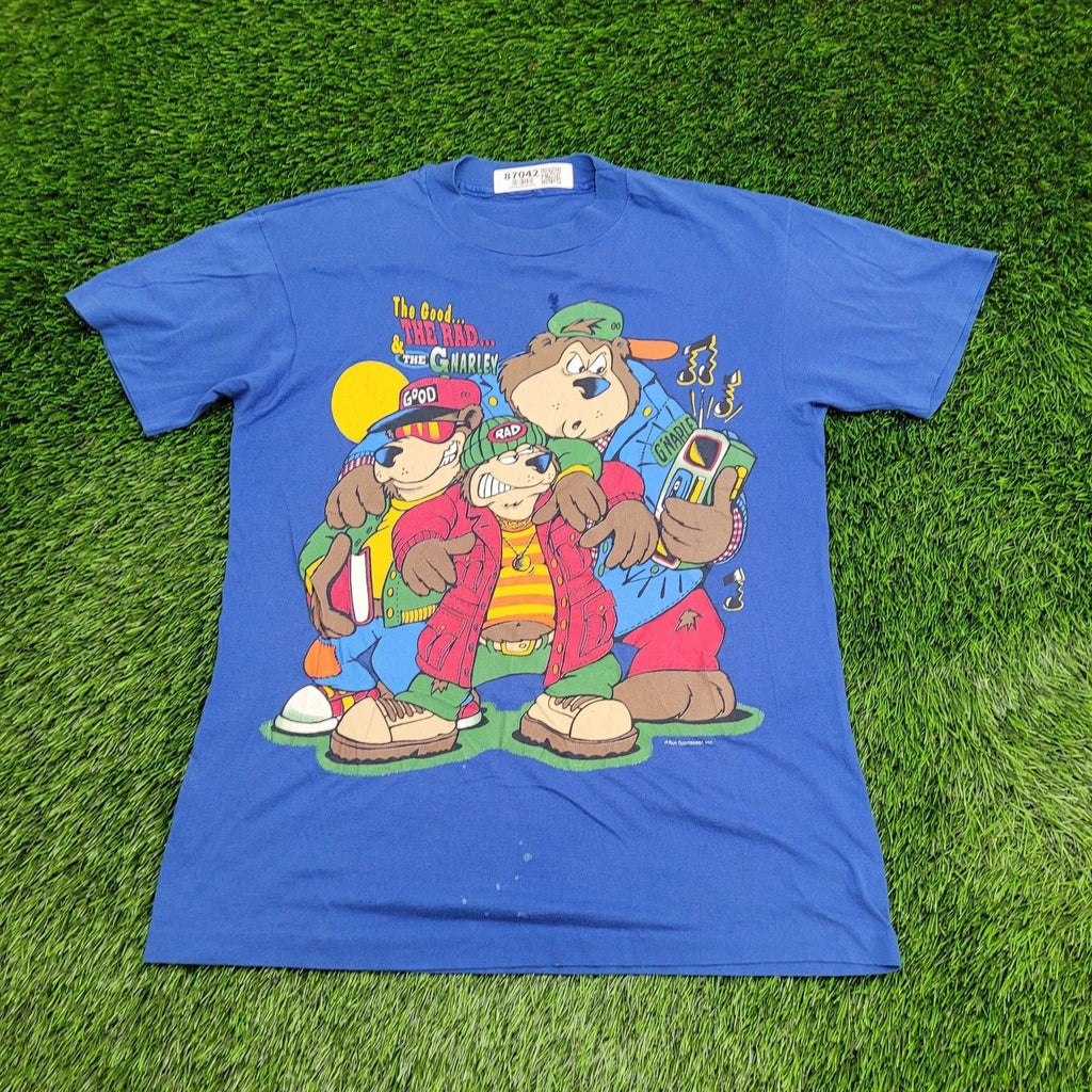 Vintage 90s Funny Bear Shirt S/M 20x27 Blue Hip-Hop USA