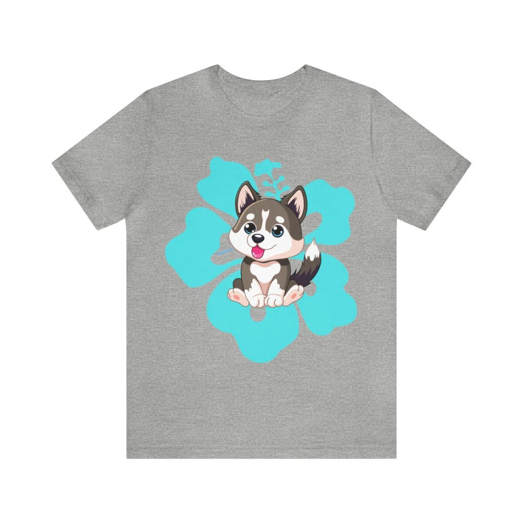 Adorable Husky Puppy Cute Tropical Flower Background Custom Graphic Unisex Tee