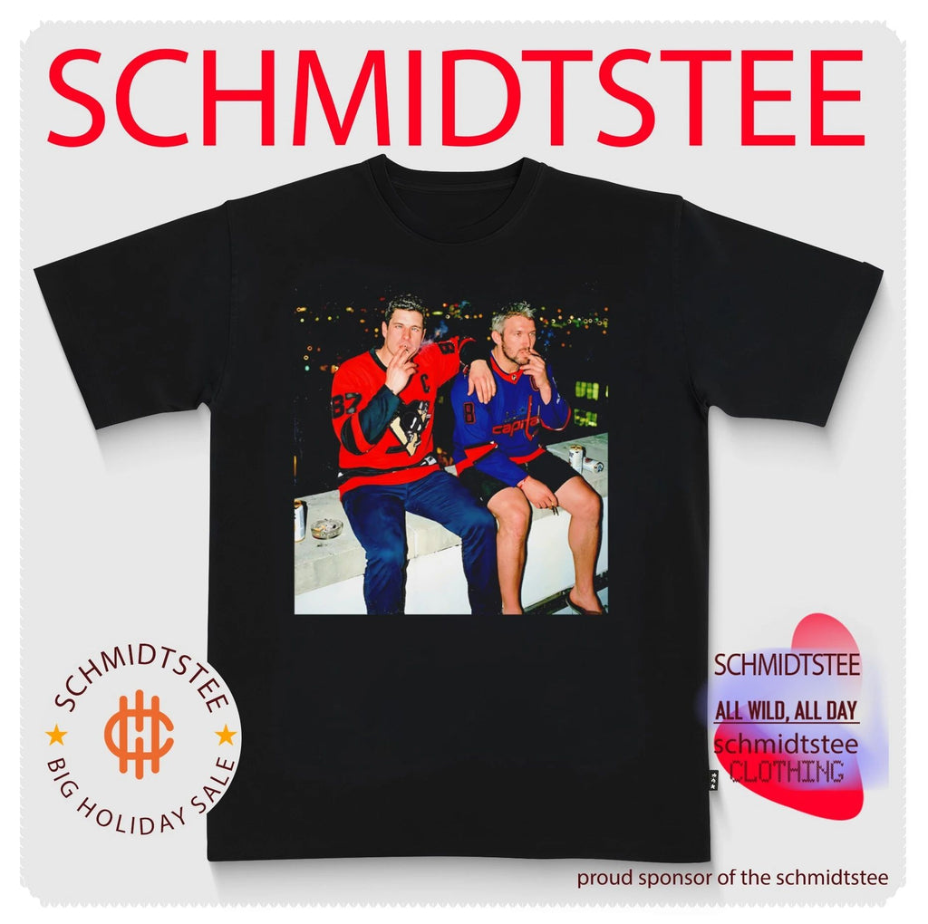 Sidney Crosby and Alexander Ovechkin smoking concrete ledge shirt