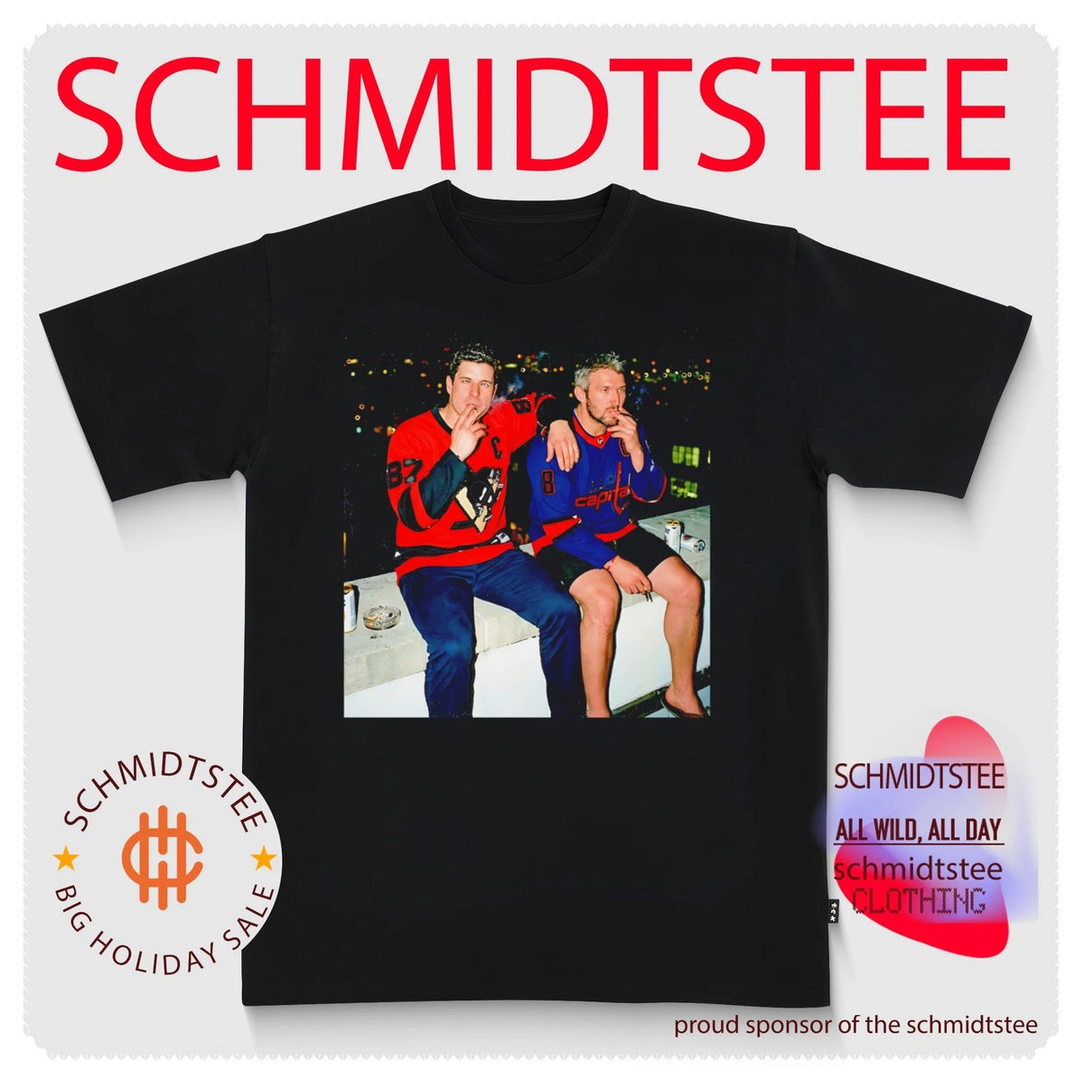 Sidney Crosby and Alexander Ovechkin smoking concrete ledge shirt