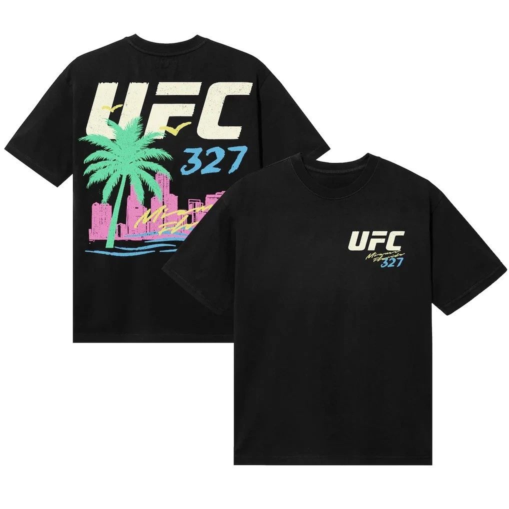 UFC 327 Miami Fight Night Black T Shirt Men MMA Event Graphic Tee Gift Sale Hot
