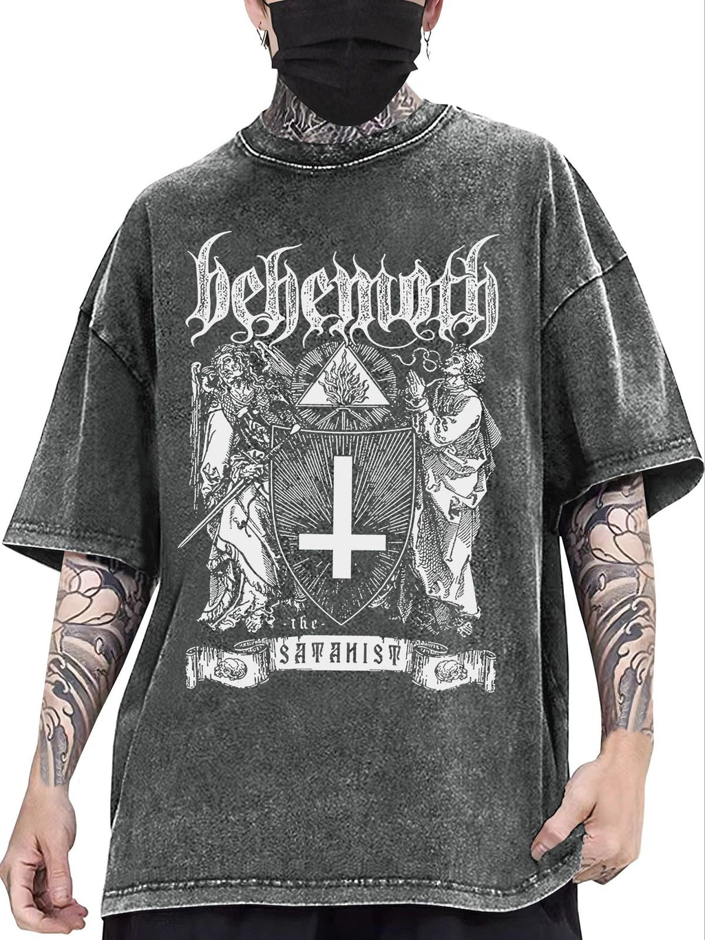 Retro Sculpture Print T-shirt, Men's Casual Street Style Stretch Round Neck Tee