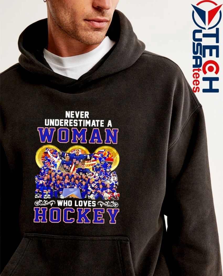 Never underestimate a woman who loves USA Hockey graphic shirt
