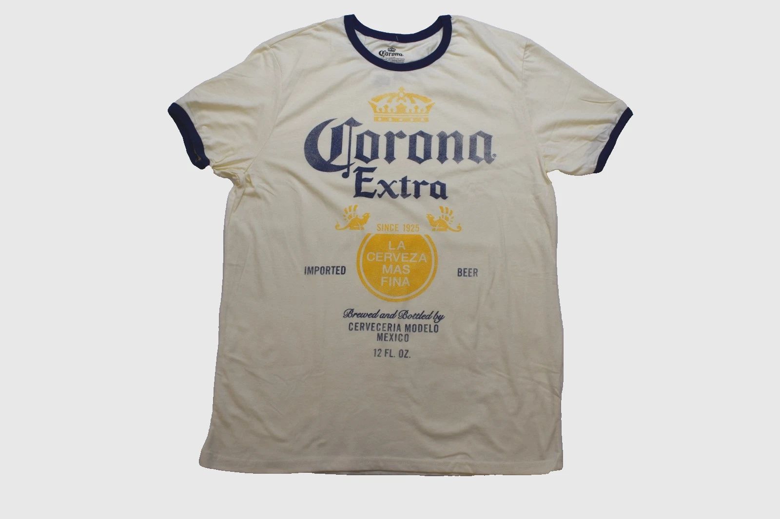 Corona Extra Vintage Graphic Ivory Mens Ringer Shirt NWT Large