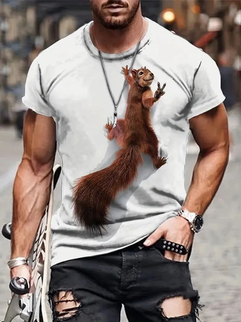 Casual Trendy New Round Neck Short Sleeve T-Shirt with Solid Color 3D Print Real
