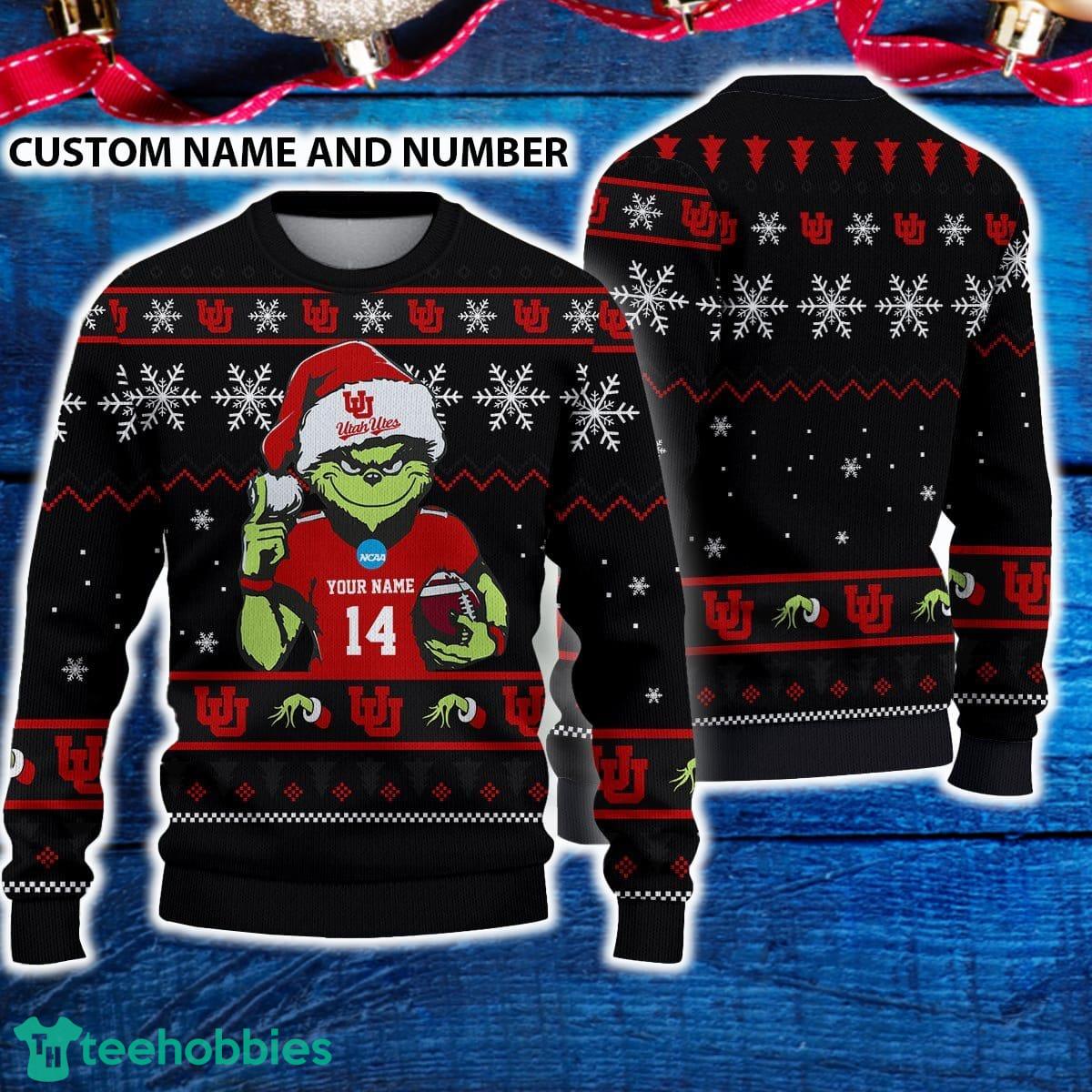 Utah Utes 3D Ugly Christmas Sweater Grinch Funny Custom Number And Name