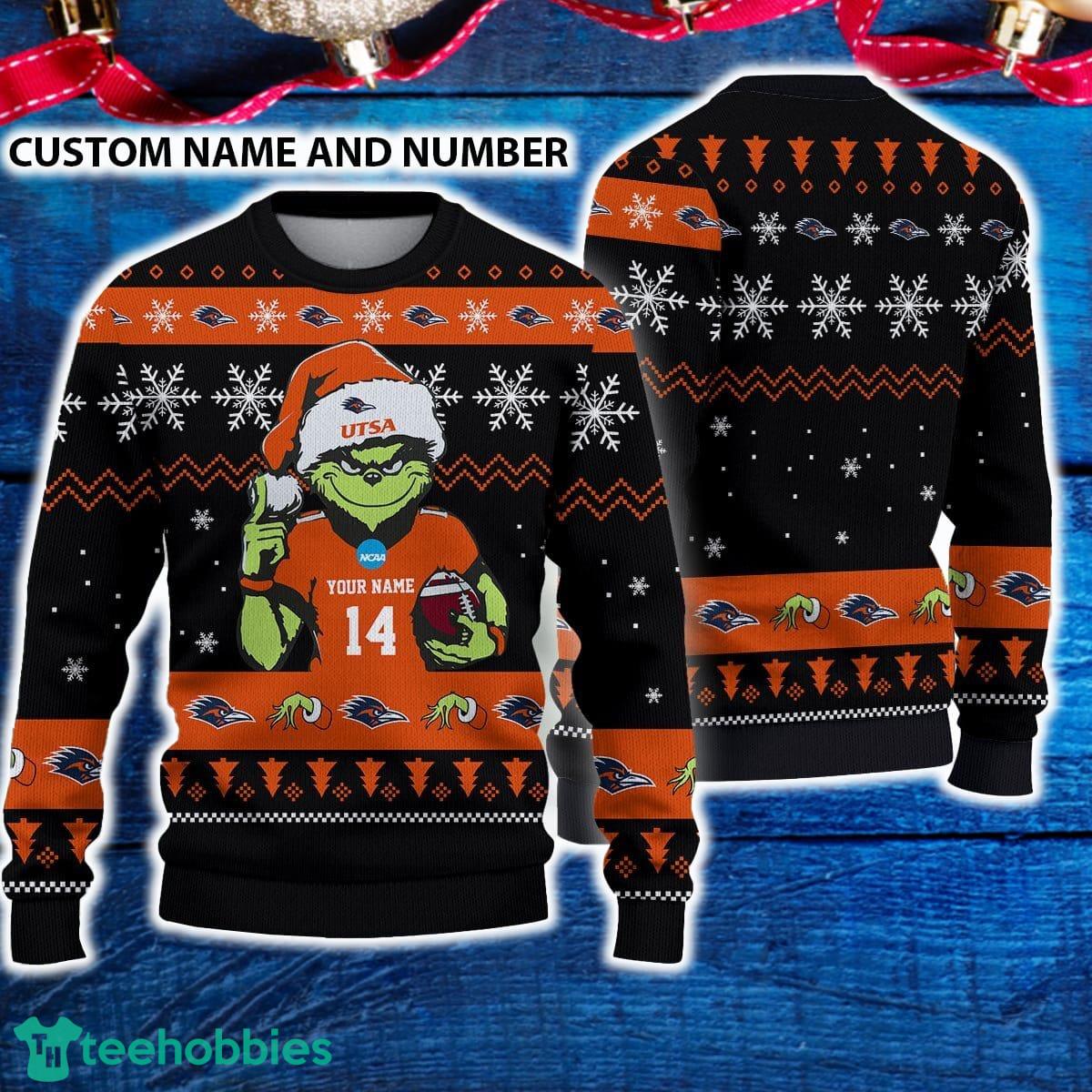UTSA Roadrunners 3D Ugly Christmas Sweater Grinch Funny Custom Number And Name