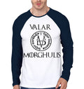 Valar Morghulis White And Navy Blue Raglan T-Shirt Hoodie, Sweatshirt | PureTeeCo.com