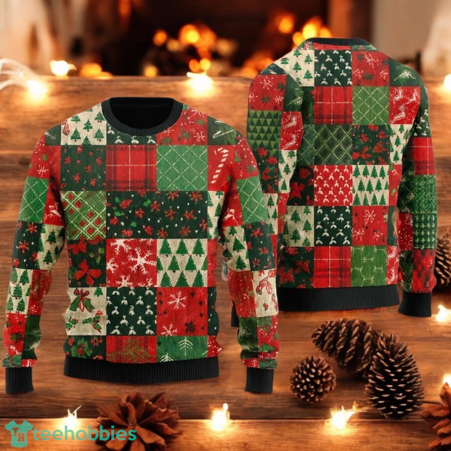 Vintage Patchwork Christmas Sweater Christmas Tree Ugly Xmas Sweater