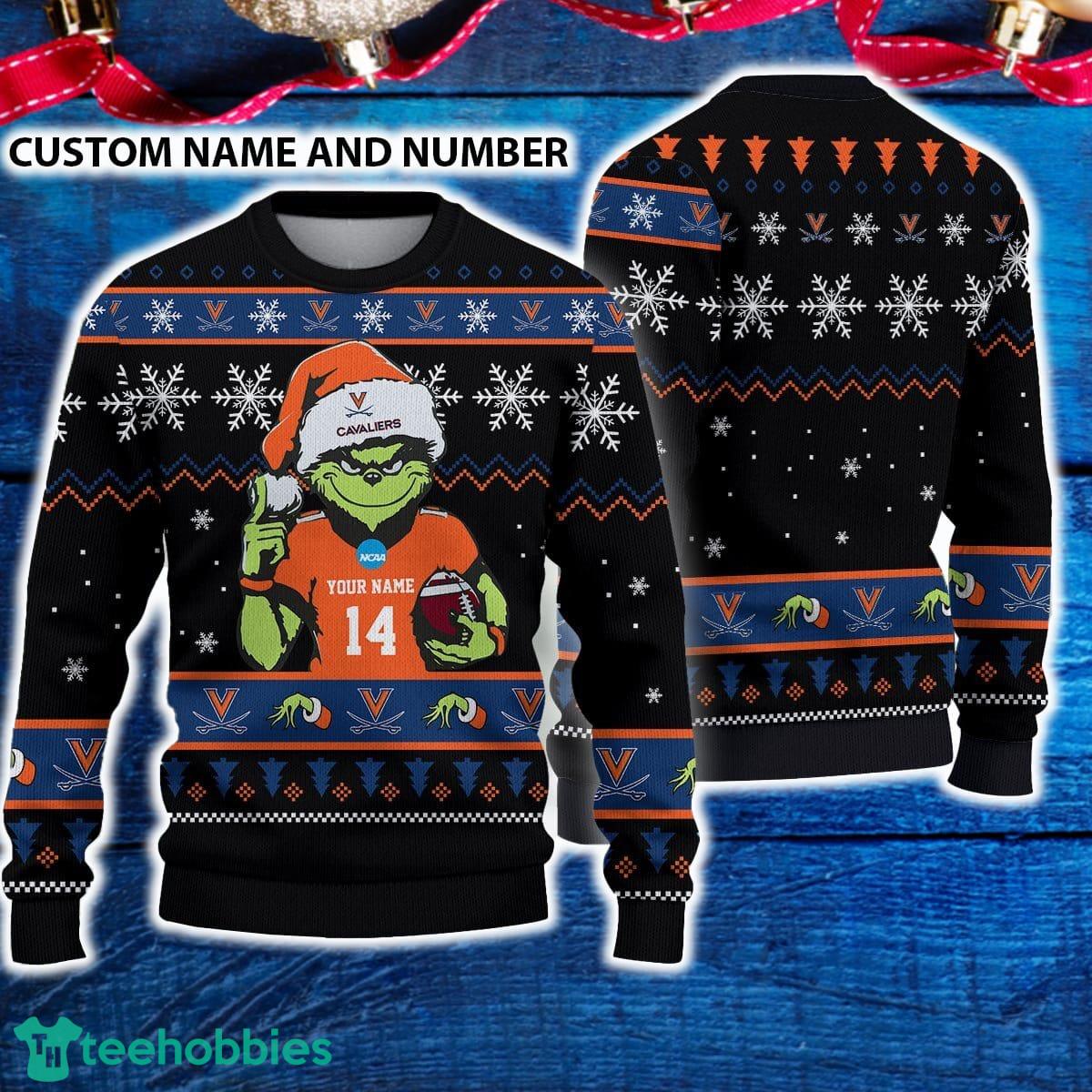 Virginia Cavaliers 3D Ugly Christmas Sweater Grinch Funny Custom Number And Name