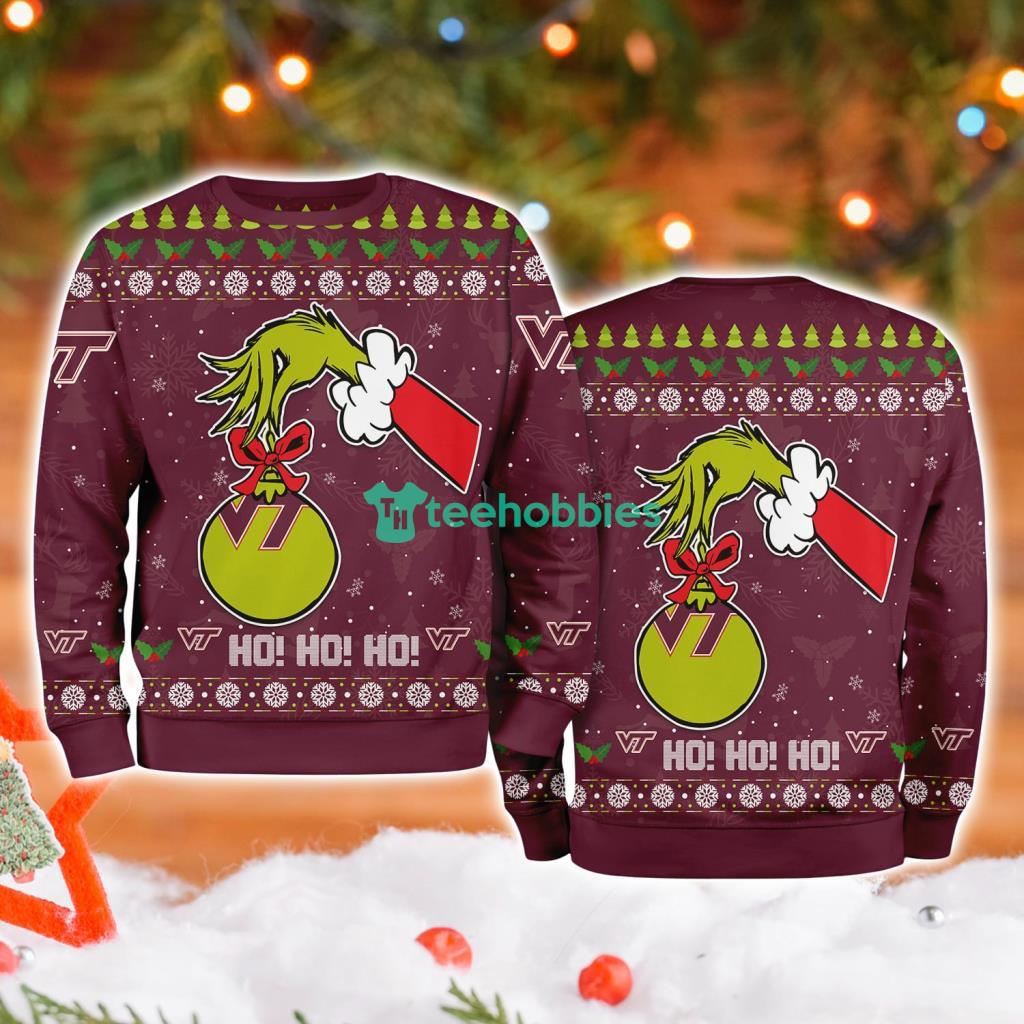 Virginia Tech Hokies Ncaa Grinch Hand Ugly Christmas Sweater 3D