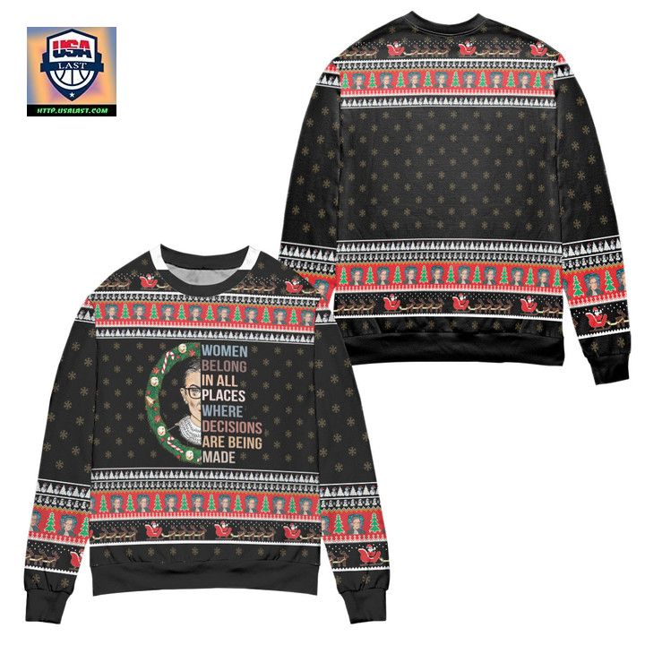 Woman Belong In All Places Where Decisions Are Being Made Ugly Christmas Sweater Black