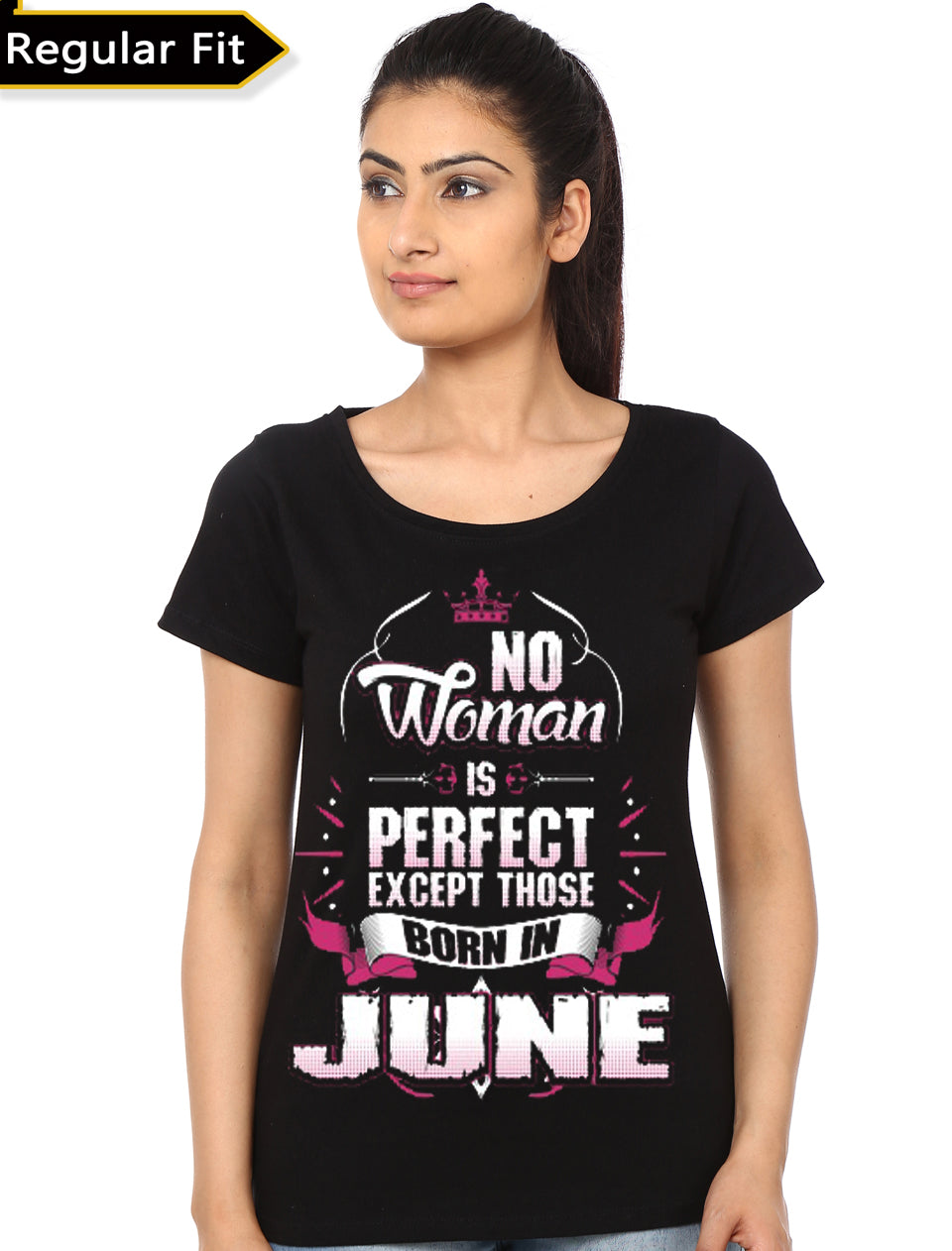 No Woman Is Perfect Except Those Born In June Black T-Shirt Hoodie, Sweatshirt | PureTeeCo.com