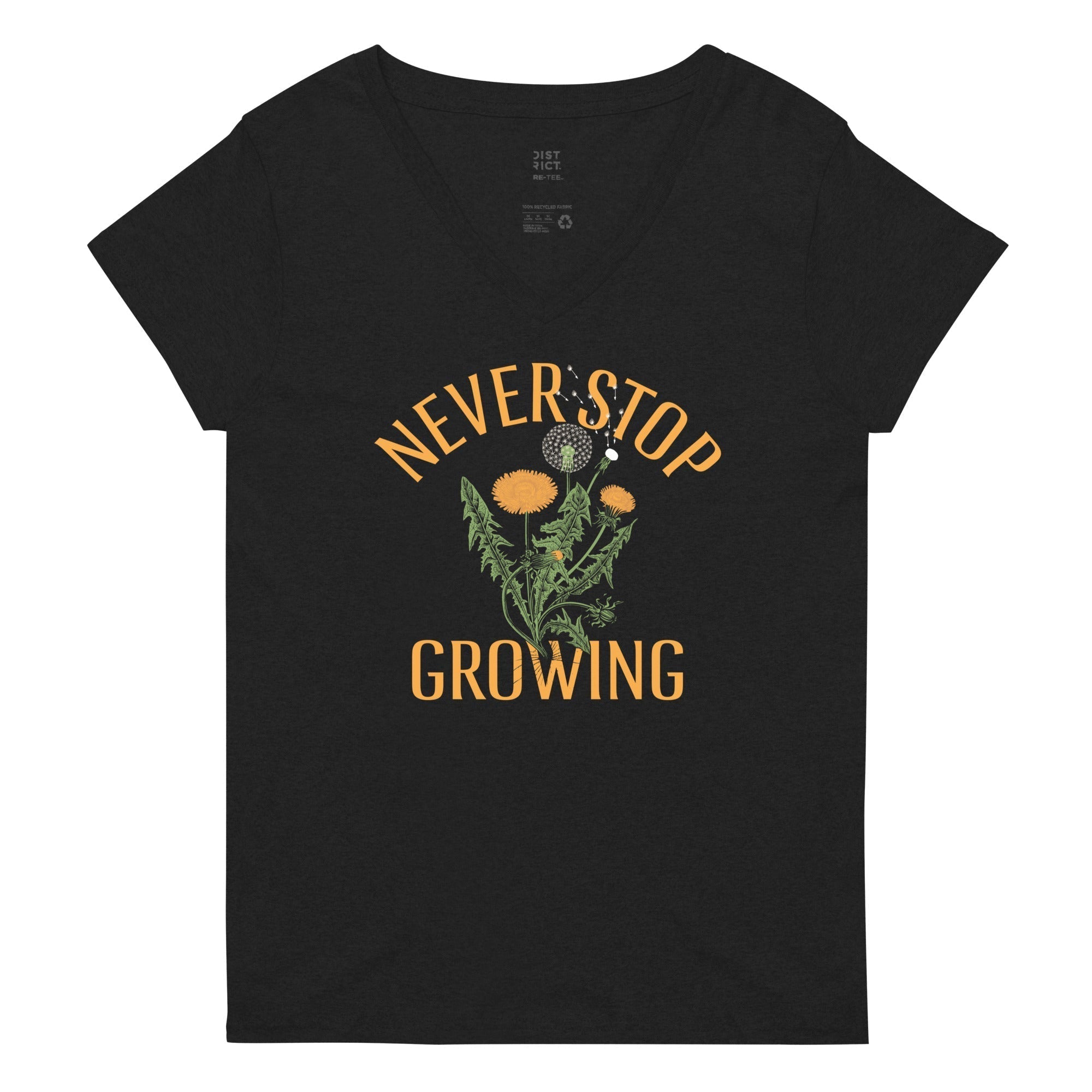 Never Stop Growing Women's V-Neck Tee Hoodie, Sweatshirt | PureTeeCo.com (Image 1)