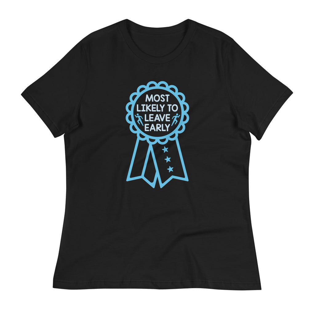 Most Likely To Leave Early Women's Signature Tee Hoodie, Sweatshirt | PureTeeCo.com (Image 1)