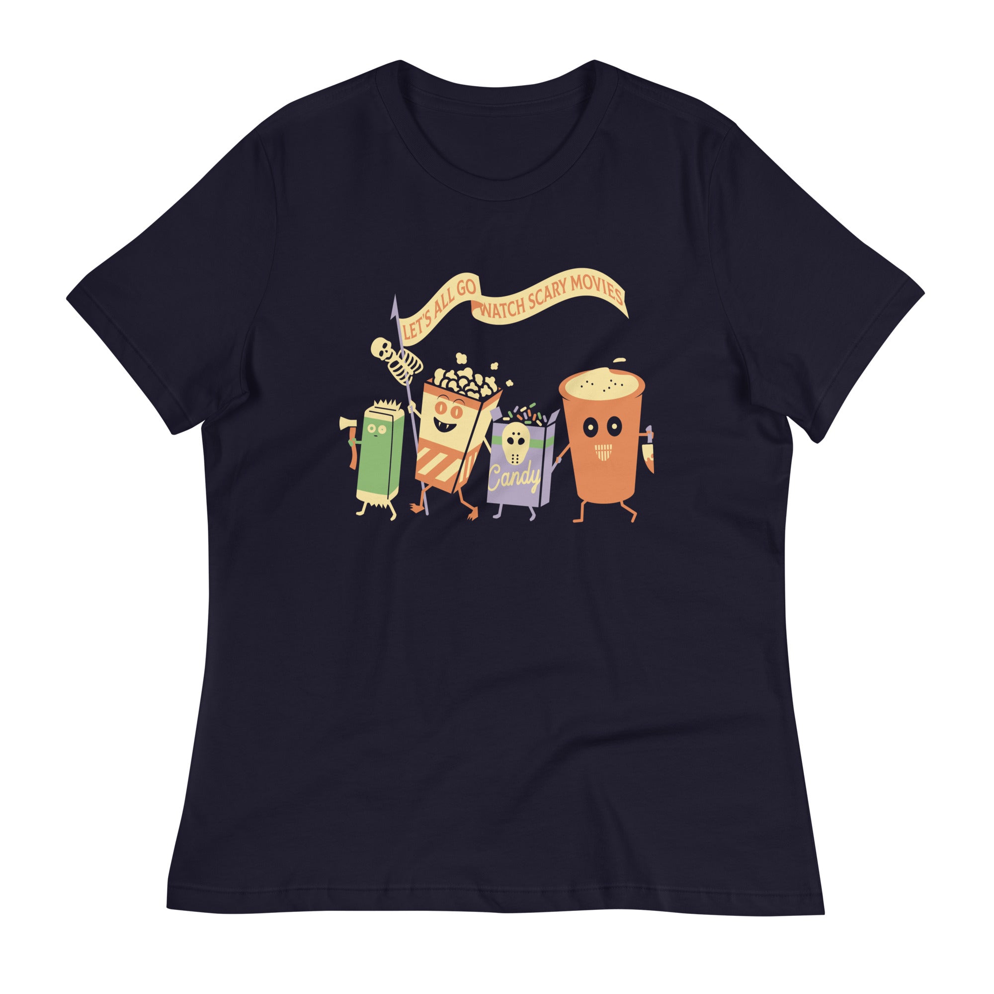 Let's All Go Watch Scary Movies Women's Signature Tee Hoodie, Sweatshirt | PureTeeCo.com (Image 2)