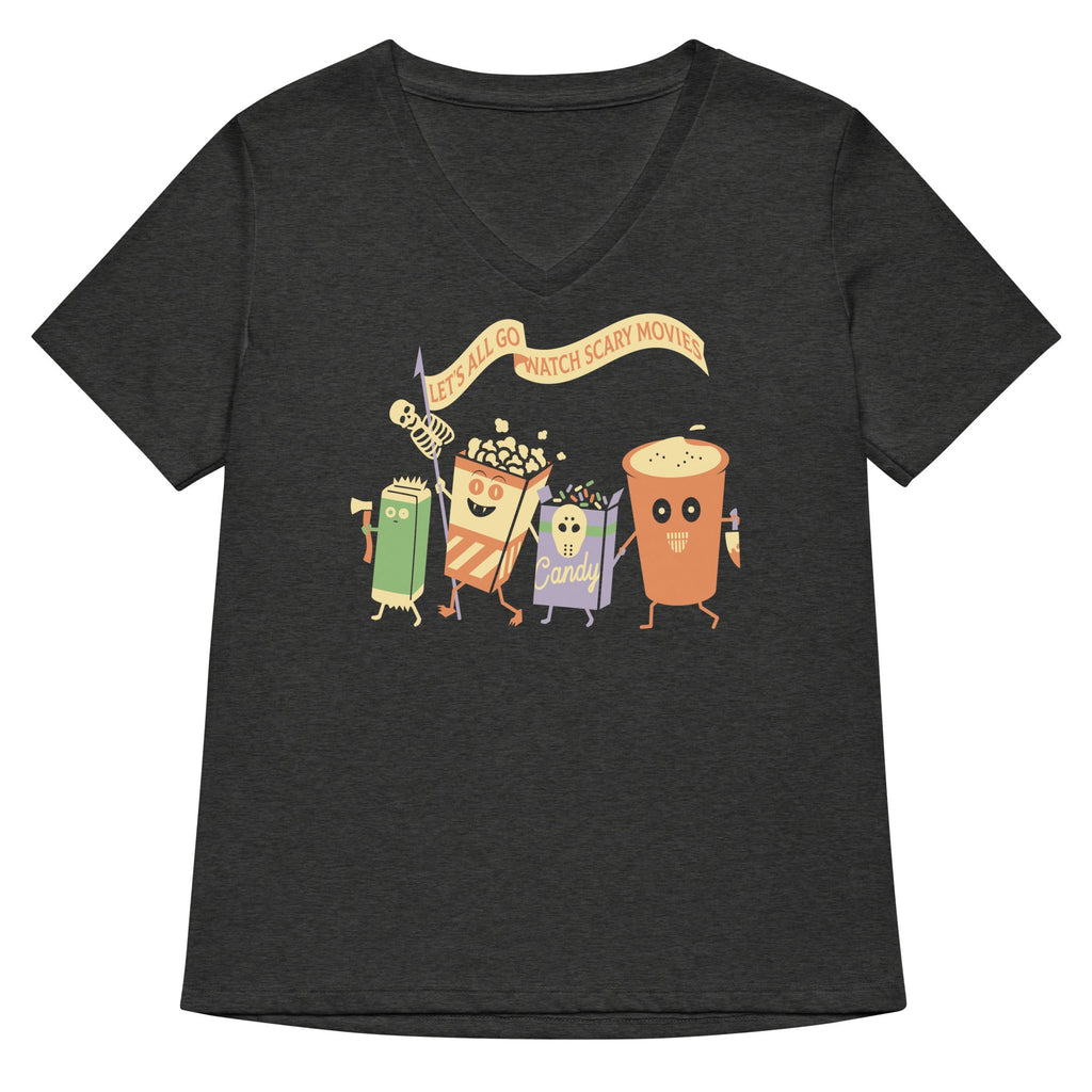 Let's All Go Watch Scary Movies Women's V-Neck Tee Hoodie, Sweatshirt | PureTeeCo.com (Image 3)