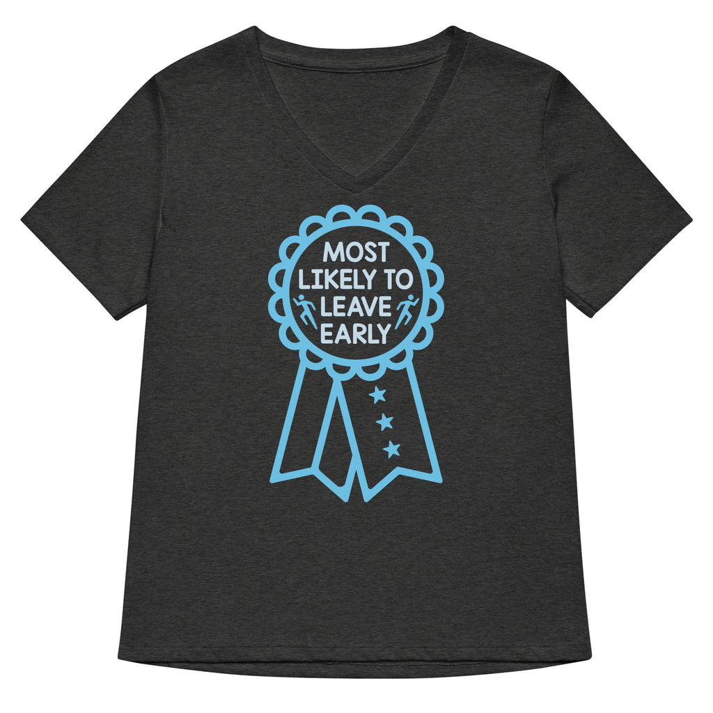 Most Likely To Leave Early Women's V-Neck Tee Hoodie, Sweatshirt | PureTeeCo.com (Image 3)