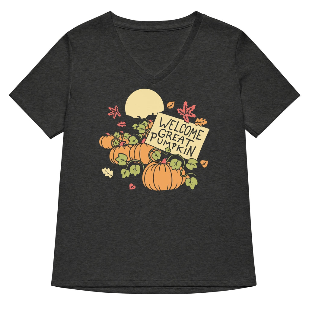 Welcome Great Pumpkin Women's V-Neck Tee Hoodie, Sweatshirt | PureTeeCo.com (Image 3)