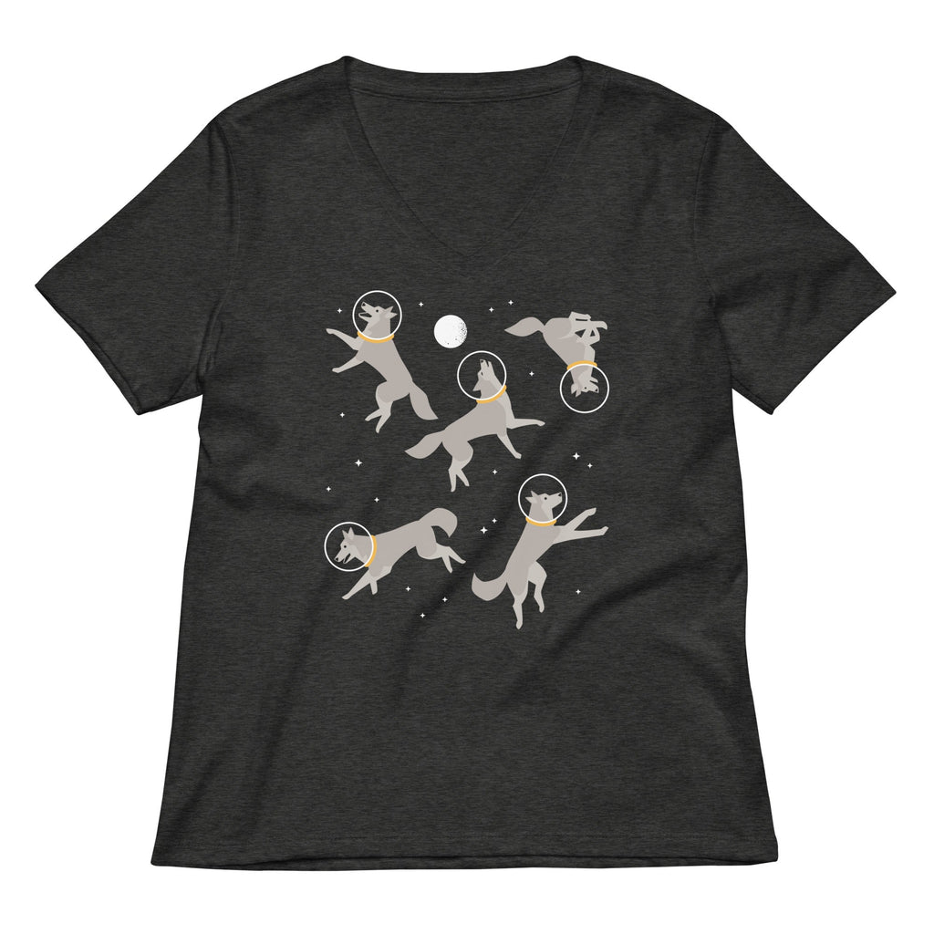 Wolves In Space Women's V-Neck Tee Hoodie, Sweatshirt | PureTeeCo.com (Image 2)