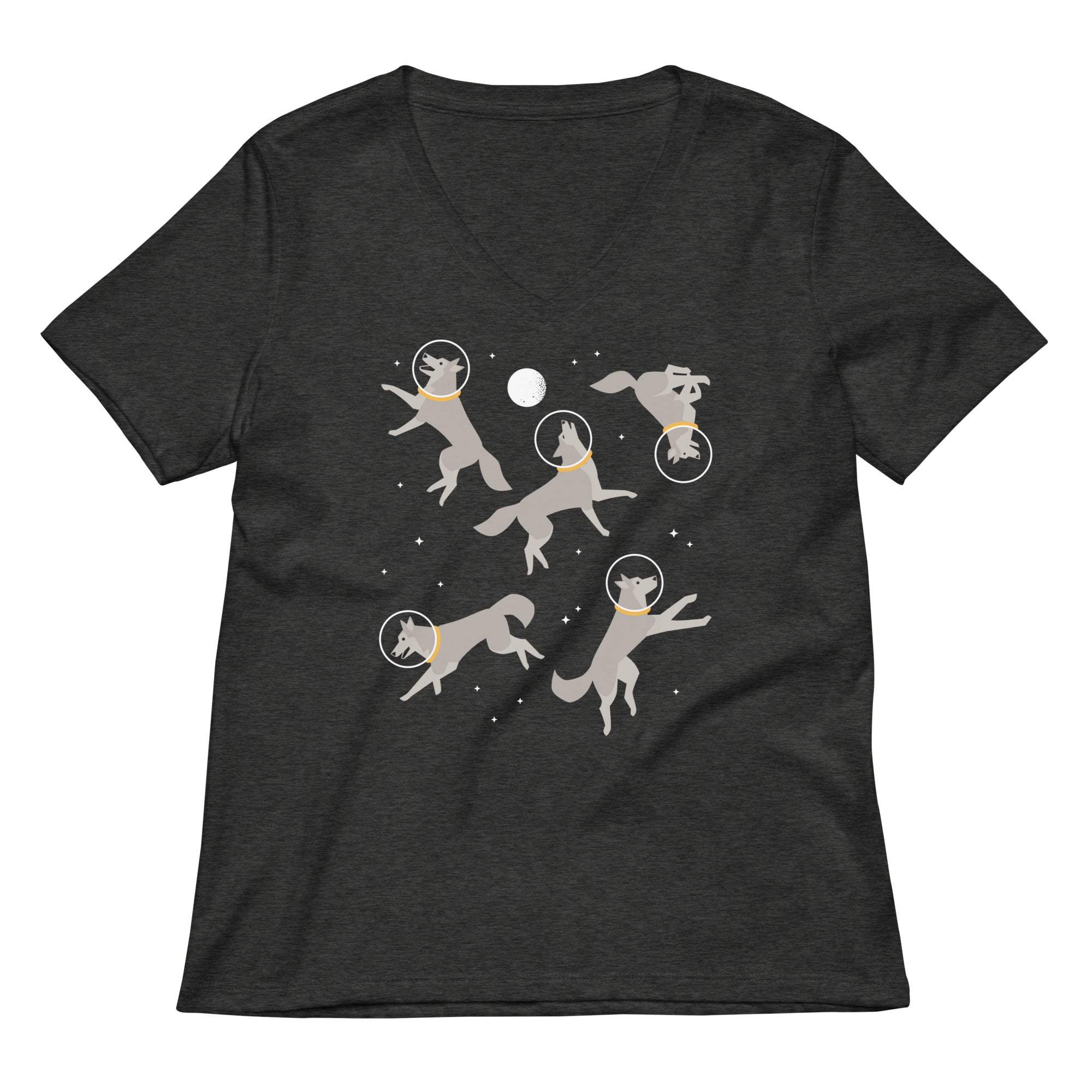 Wolves In Space Women's V-Neck Tee Hoodie, Sweatshirt | PureTeeCo.com (Image 2)