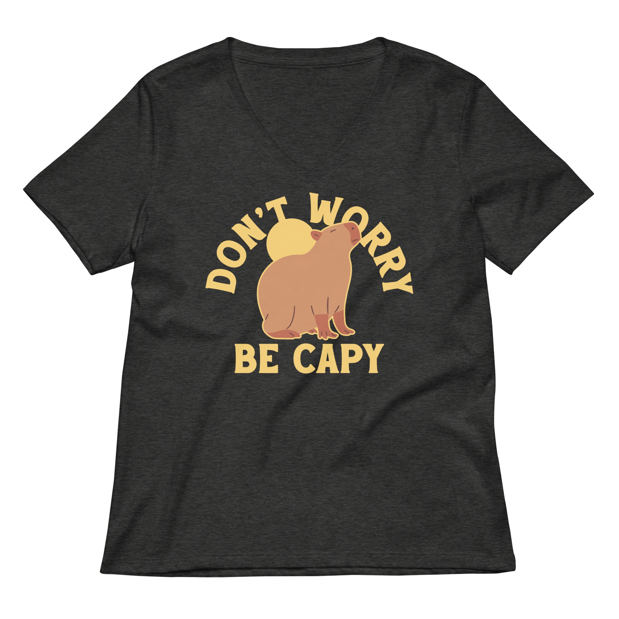 Don't Worry Be Capy Women's V-Neck Tee Hoodie, Sweatshirt | PureTeeCo.com (Image 1)