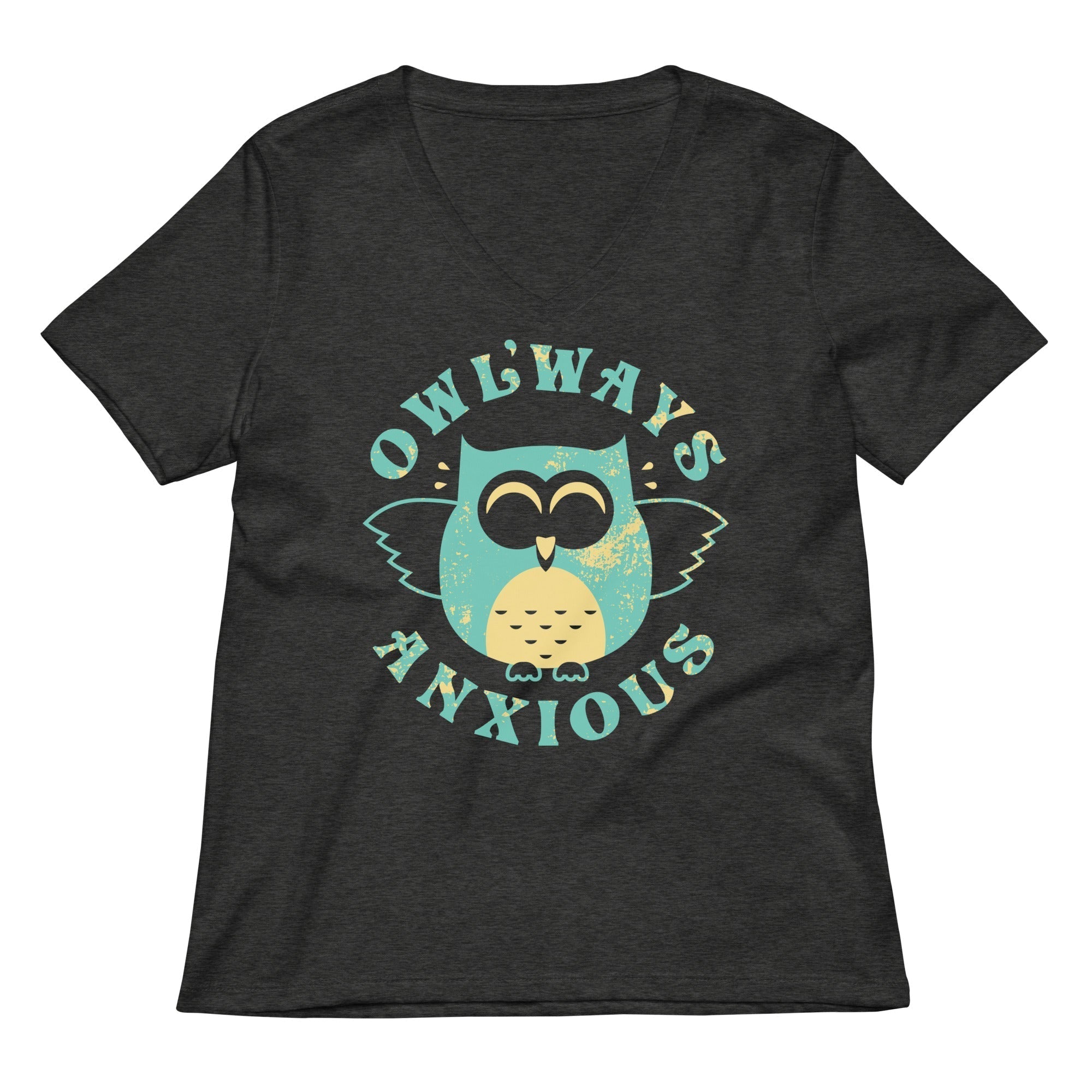 Owlways Anxious Women's V-Neck Tee Hoodie, Sweatshirt | PureTeeCo.com (Image 3)