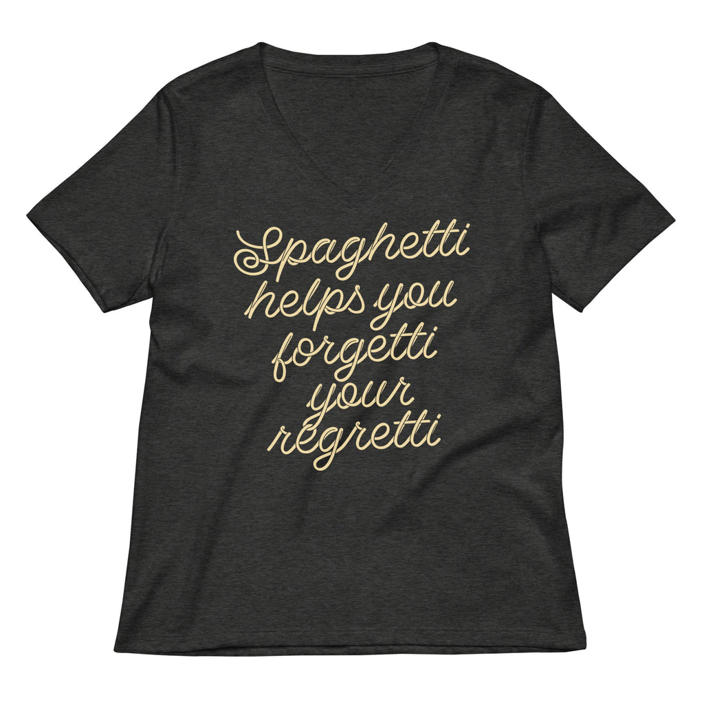 Spaghetti Helps You Forgetti Your Regretti Women's V-Neck Tee Hoodie, Sweatshirt | PureTeeCo.com (Image 3)