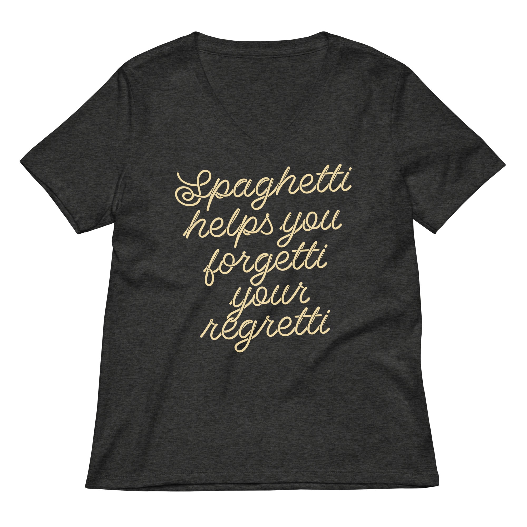 Spaghetti Helps You Forgetti Your Regretti Women's V-Neck Tee Hoodie, Sweatshirt | PureTeeCo.com (Image 3)