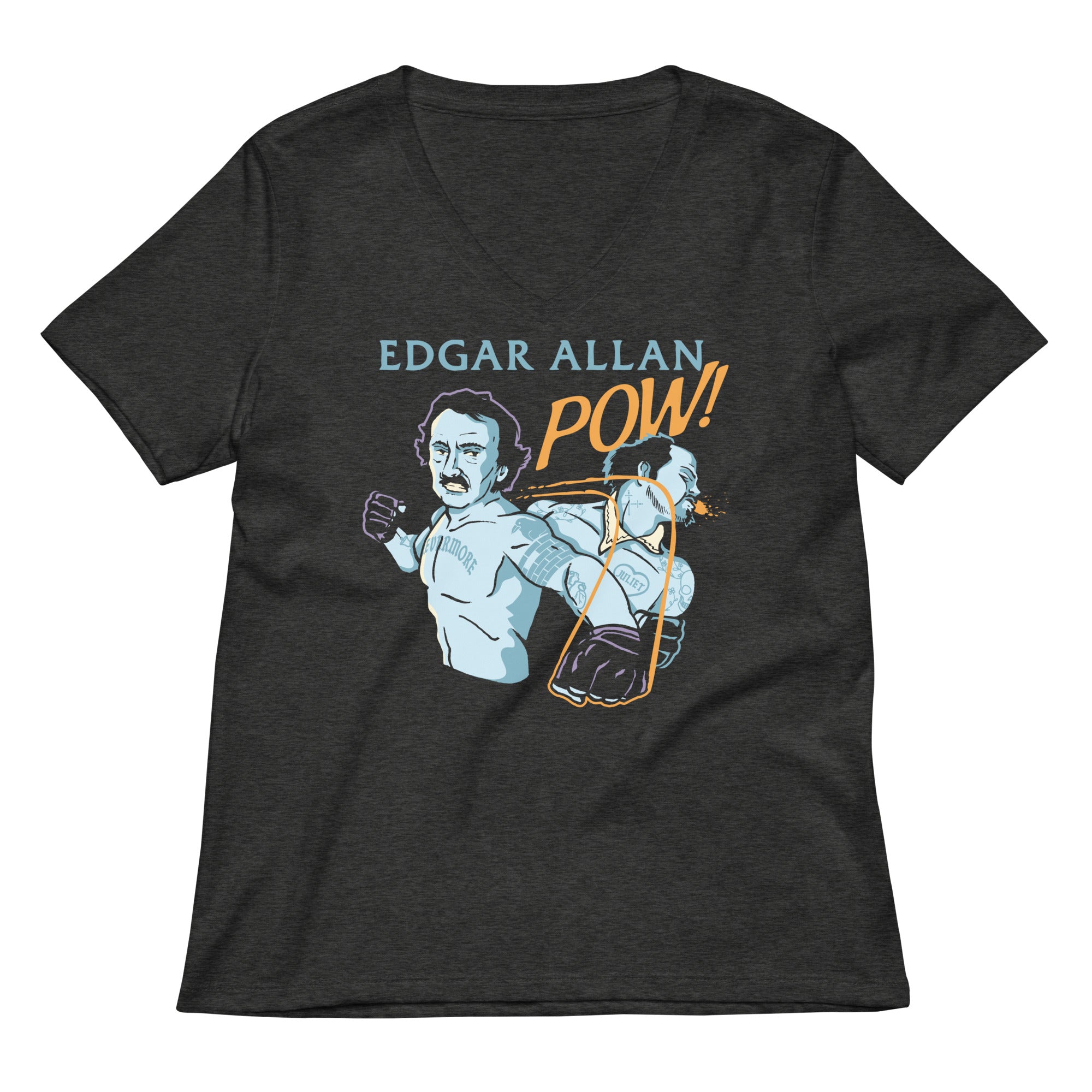 Edgar Allan Pow! Women's V-Neck Tee Hoodie, Sweatshirt | PureTeeCo.com (Image 3)