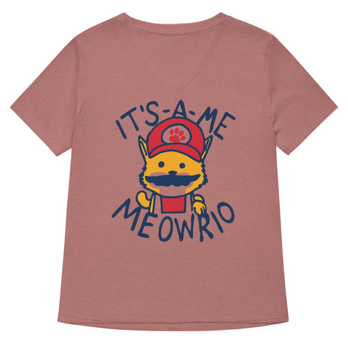It's-a-me Meowrio Women's V-Neck Tee Hoodie, Sweatshirt | PureTeeCo.com (Image 2)