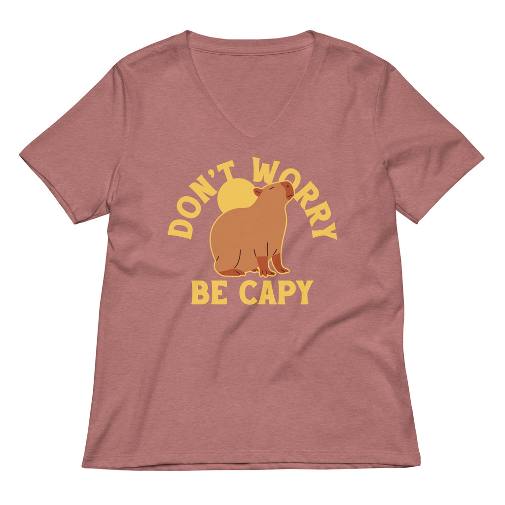 Don't Worry Be Capy Women's V-Neck Tee Hoodie, Sweatshirt | PureTeeCo.com (Image 5)