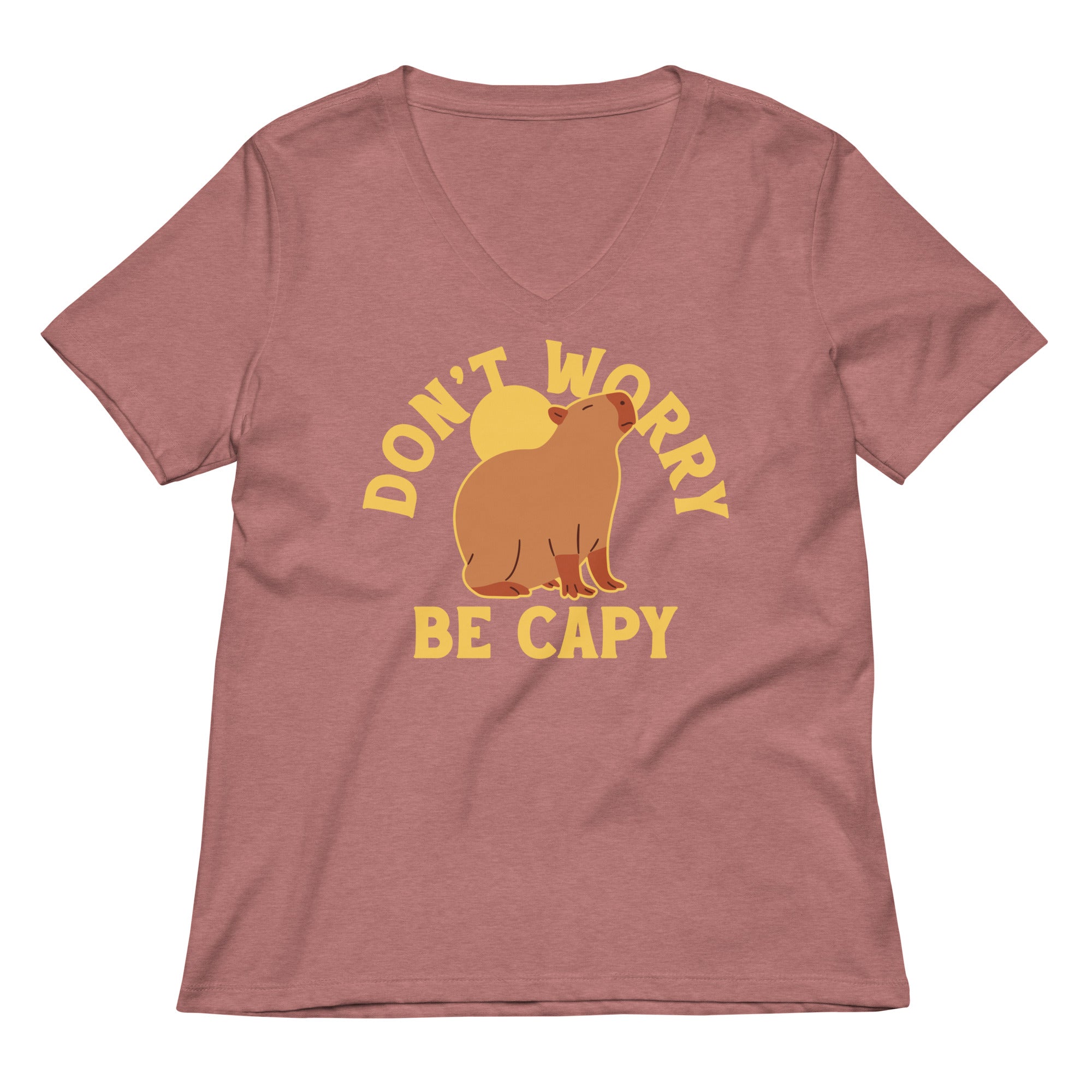 Don't Worry Be Capy Women's V-Neck Tee Hoodie, Sweatshirt | PureTeeCo.com (Image 5)