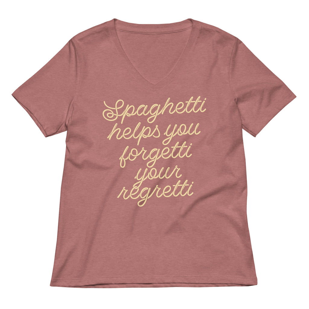 Spaghetti Helps You Forgetti Your Regretti Women's V-Neck Tee Hoodie, Sweatshirt | PureTeeCo.com (Image 5)