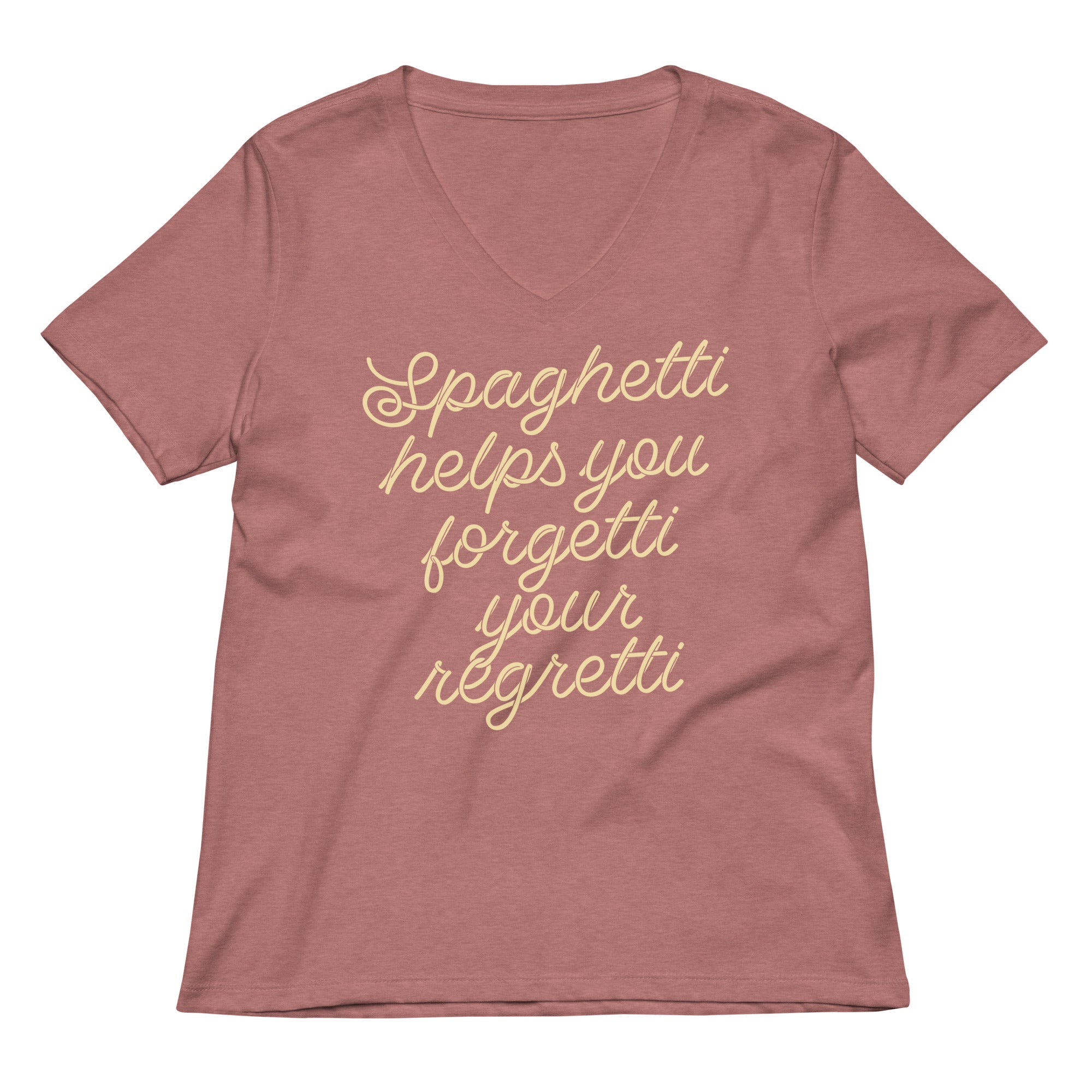 Spaghetti Helps You Forgetti Your Regretti Women's V-Neck Tee Hoodie, Sweatshirt | PureTeeCo.com (Image 5)