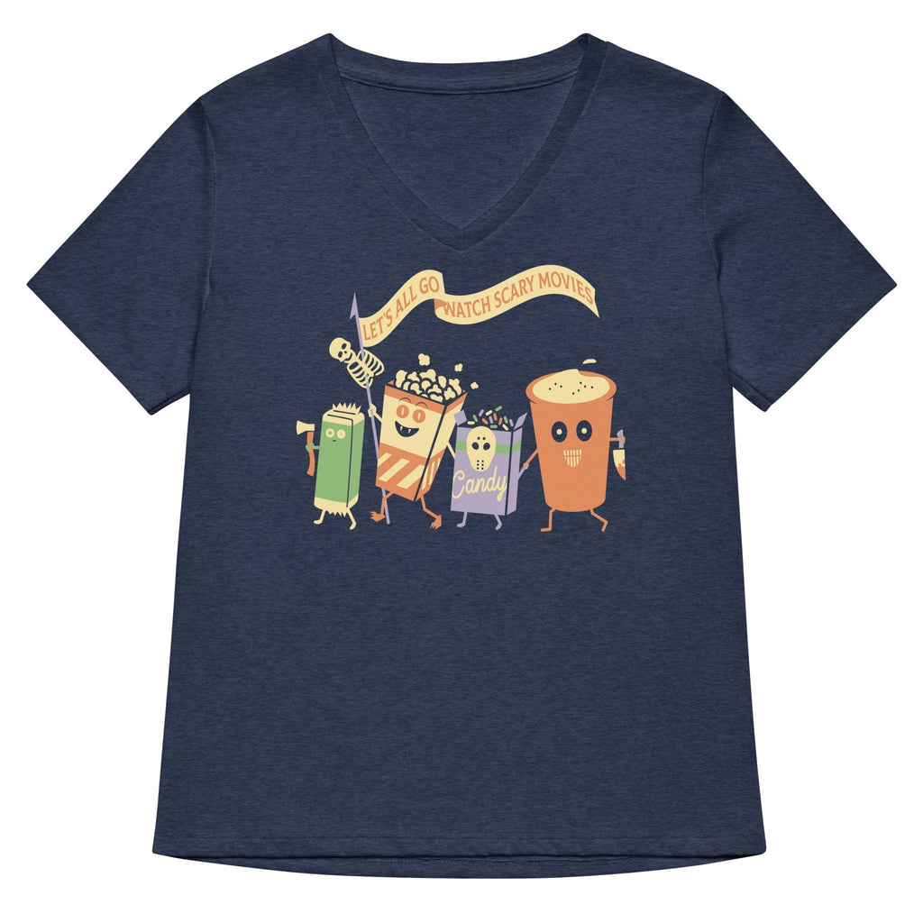 Let's All Go Watch Scary Movies Women's V-Neck Tee Hoodie, Sweatshirt | PureTeeCo.com (Image 2)