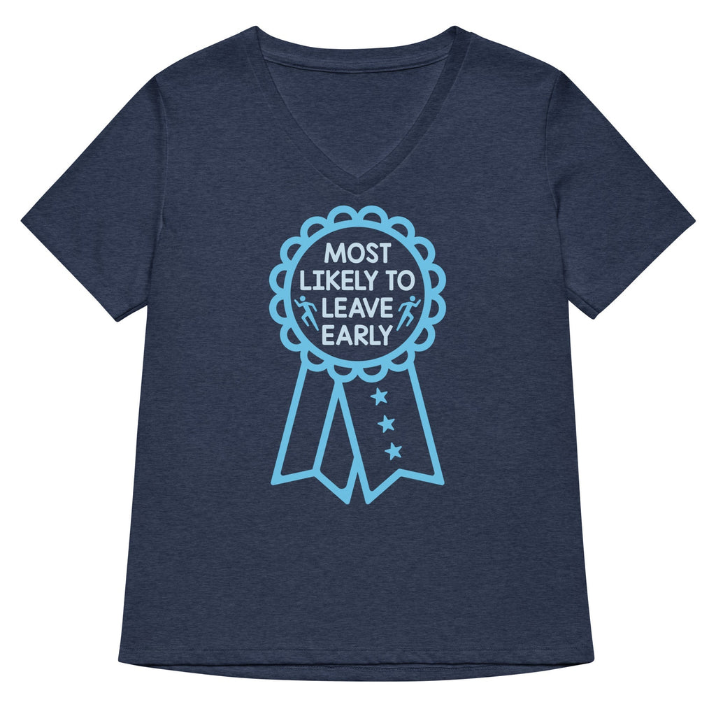 Most Likely To Leave Early Women's V-Neck Tee Hoodie, Sweatshirt | PureTeeCo.com (Image 2)