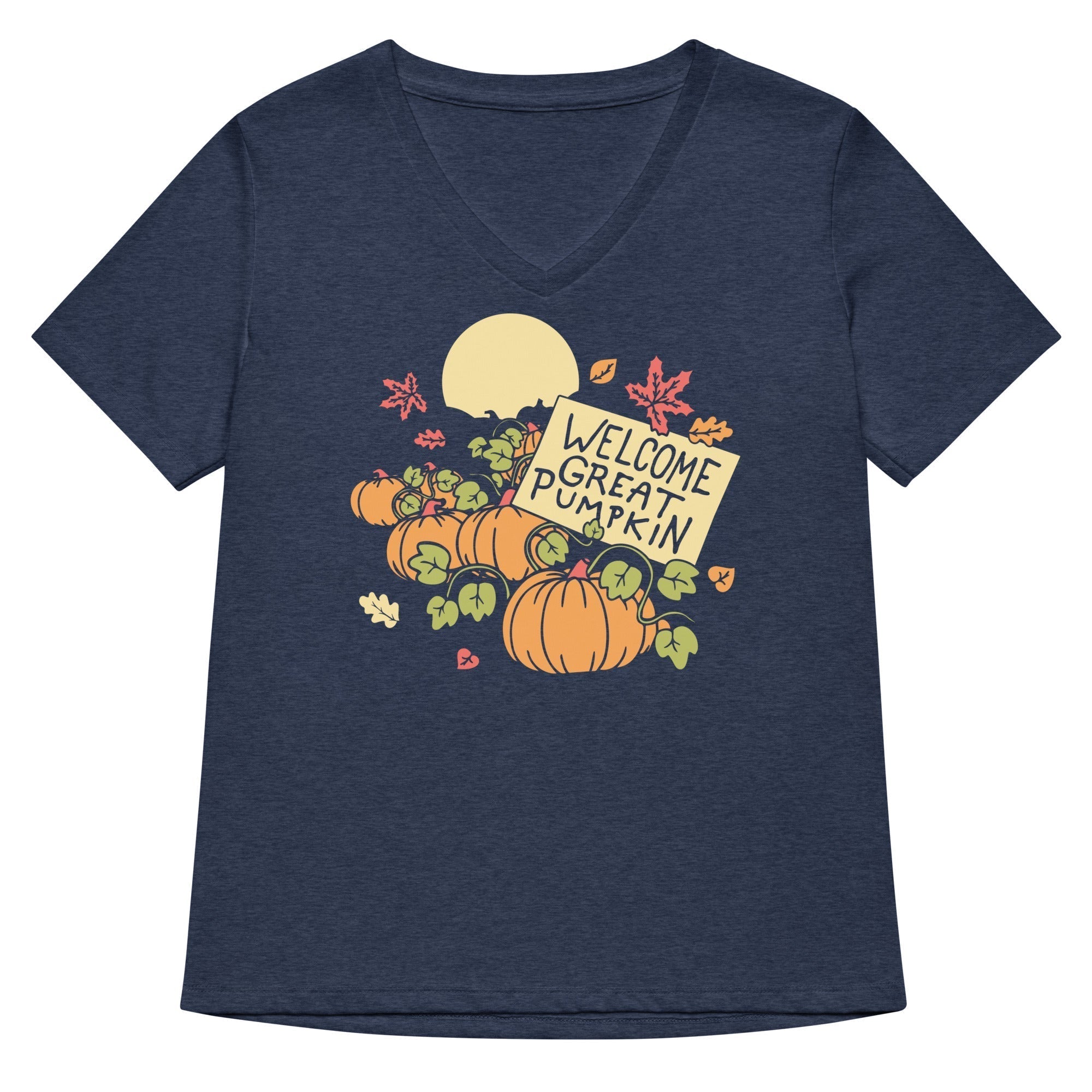 Welcome Great Pumpkin Women's V-Neck Tee Hoodie, Sweatshirt | PureTeeCo.com (Image 2)