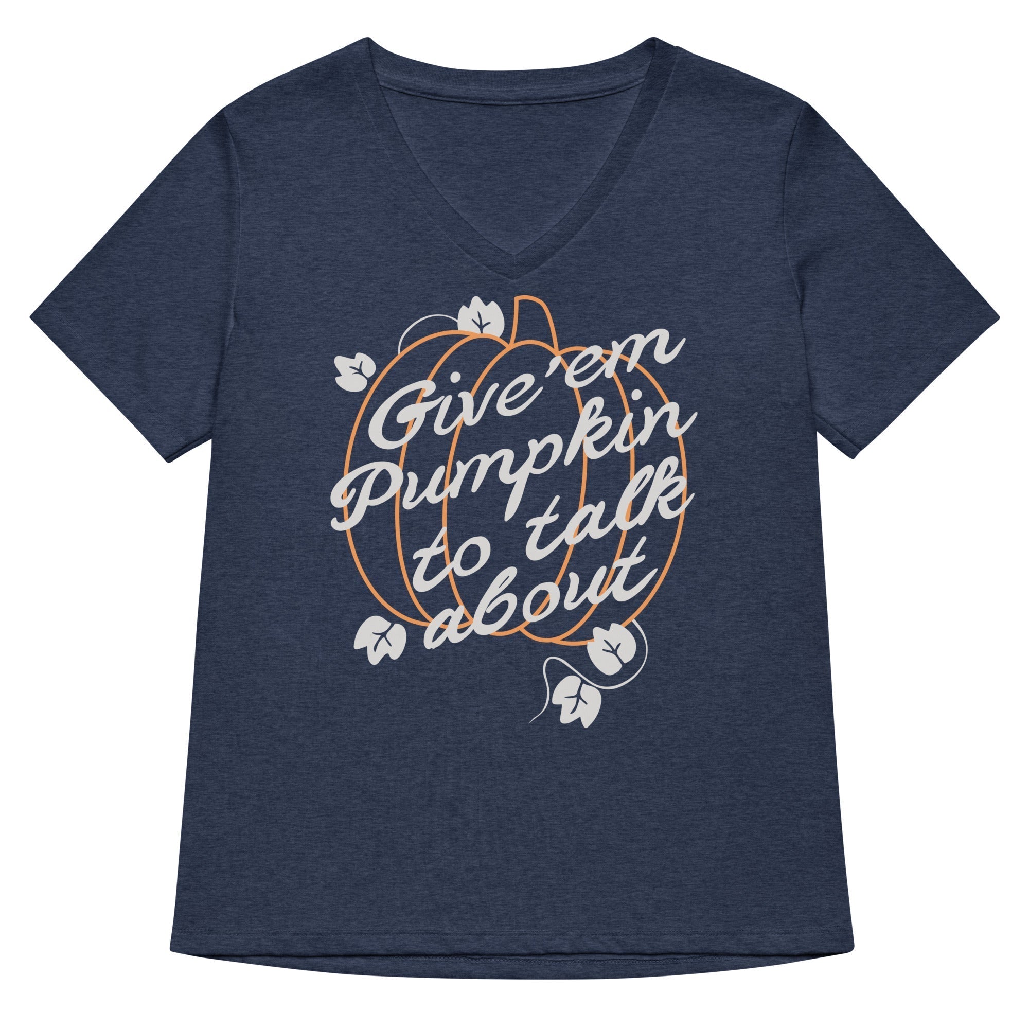 Give 'em Pumpkin To Talk About Women's V-Neck Tee Hoodie, Sweatshirt | PureTeeCo.com (Image 2)