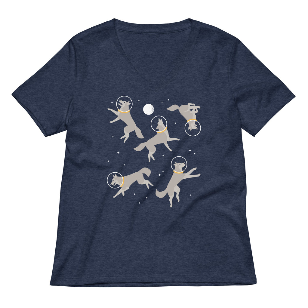 Wolves In Space Women's V-Neck Tee Hoodie, Sweatshirt | PureTeeCo.com (Image 1)