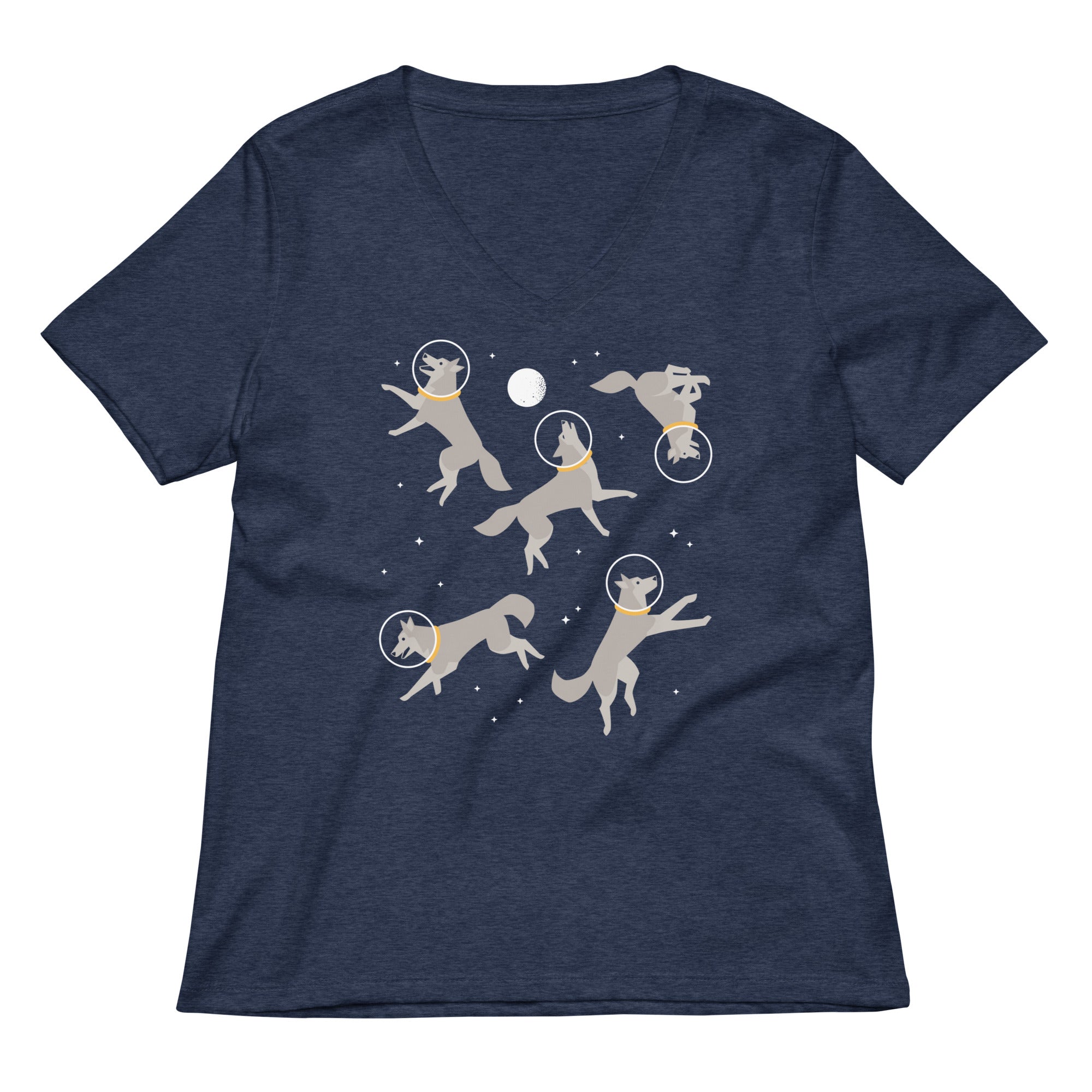 Wolves In Space Women's V-Neck Tee Hoodie, Sweatshirt | PureTeeCo.com (Image 1)