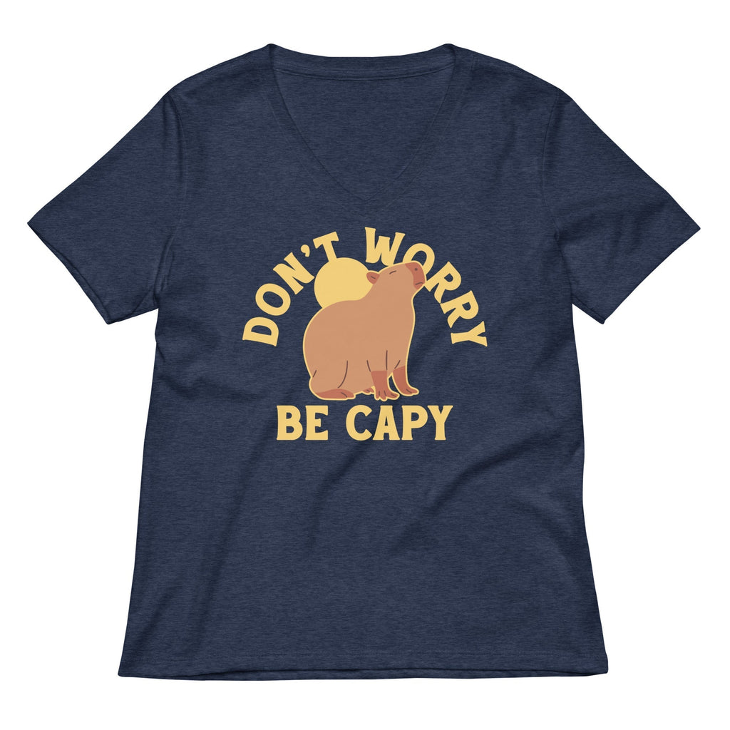 Don't Worry Be Capy Women's V-Neck Tee Hoodie, Sweatshirt | PureTeeCo.com (Image 3)