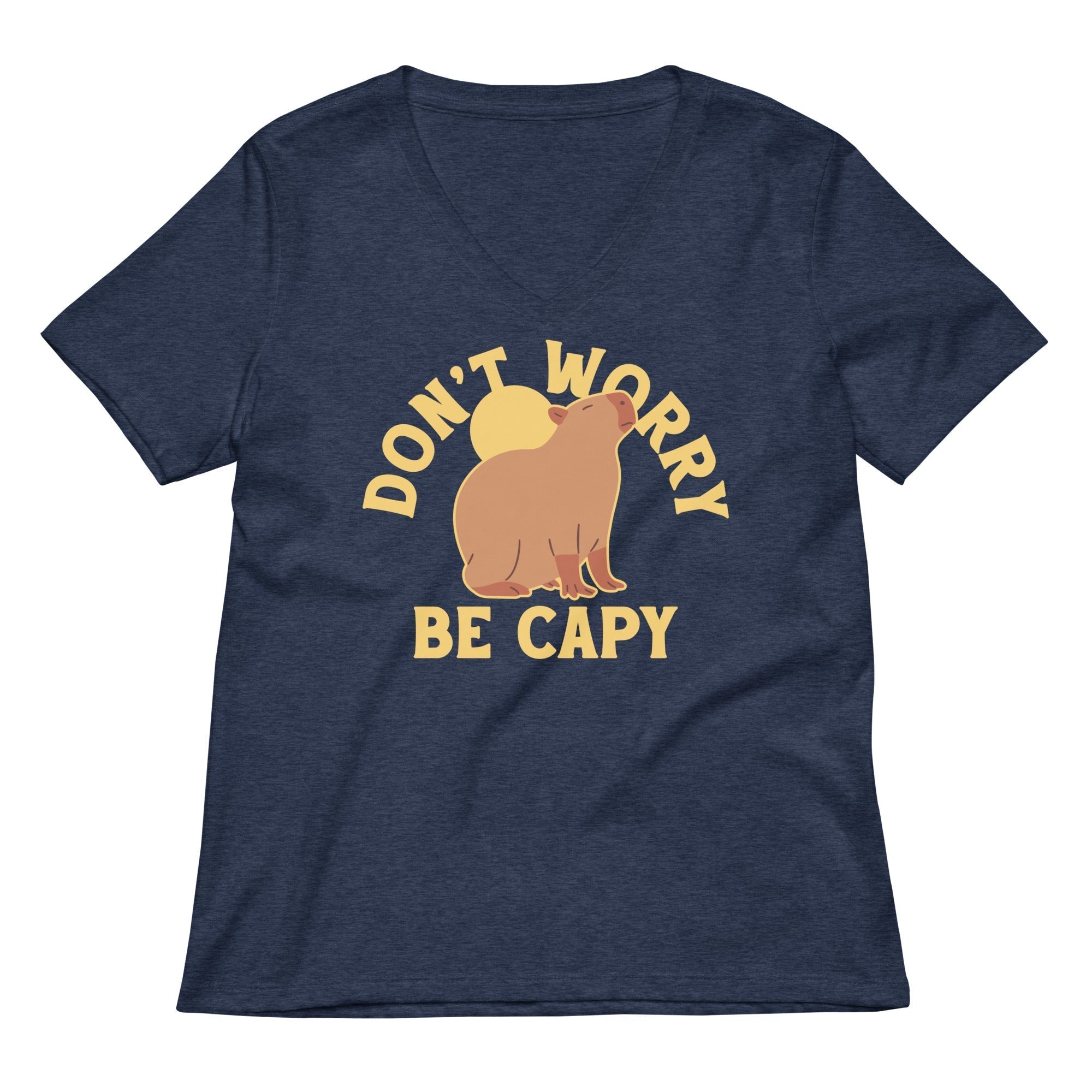 Don't Worry Be Capy Women's V-Neck Tee Hoodie, Sweatshirt | PureTeeCo.com (Image 3)