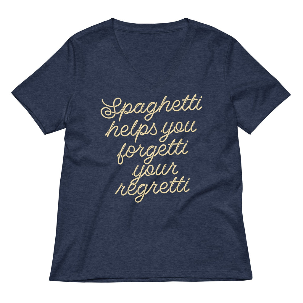 Spaghetti Helps You Forgetti Your Regretti Women's V-Neck Tee Hoodie, Sweatshirt | PureTeeCo.com (Image 2)