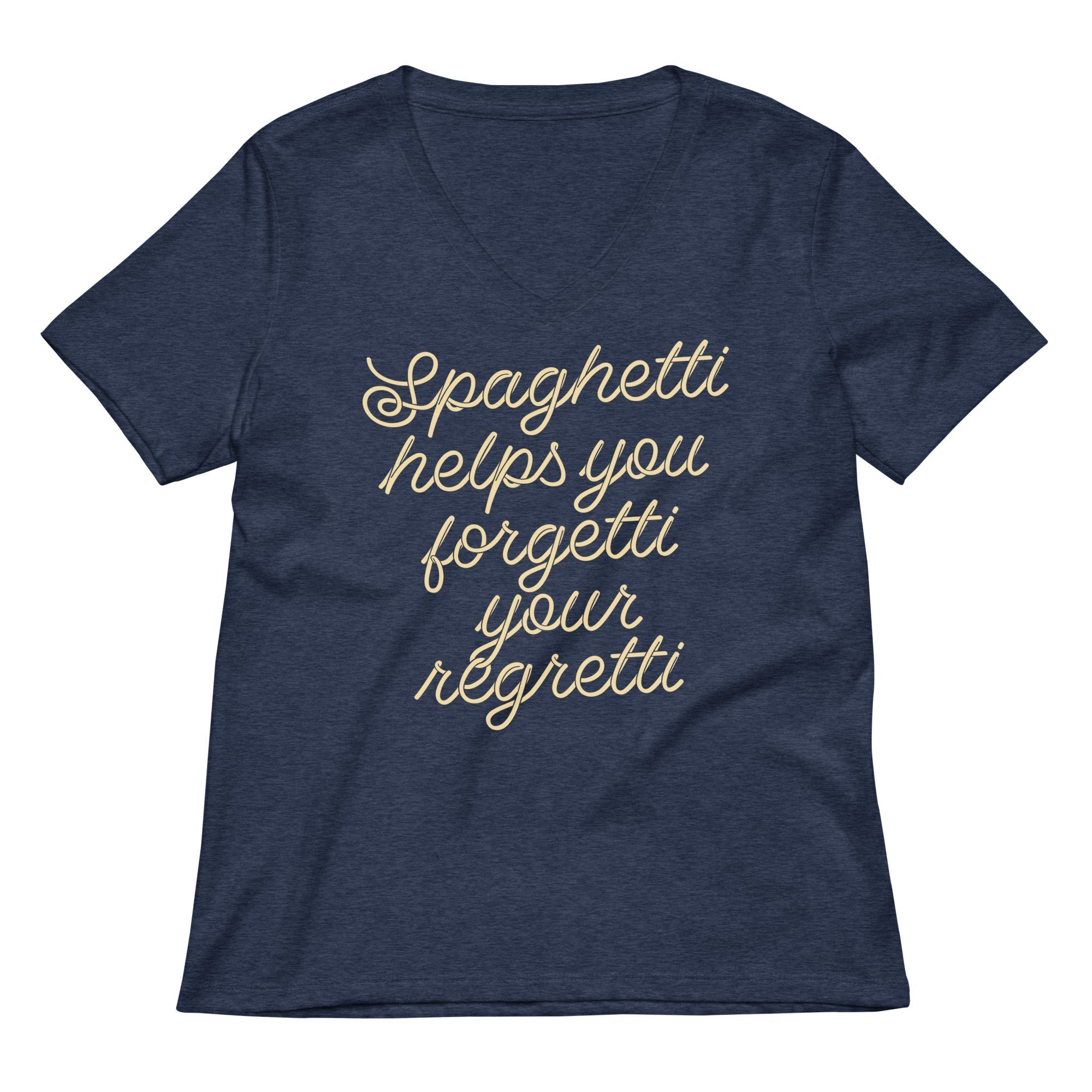 Spaghetti Helps You Forgetti Your Regretti Women's V-Neck Tee Hoodie, Sweatshirt | PureTeeCo.com (Image 2)