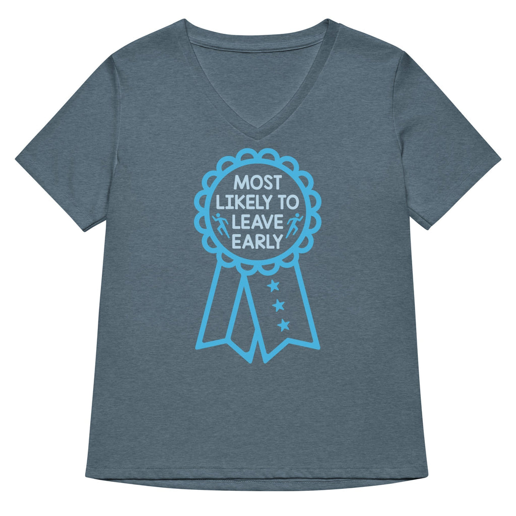 Most Likely To Leave Early Women's V-Neck Tee Hoodie, Sweatshirt | PureTeeCo.com (Image 4)